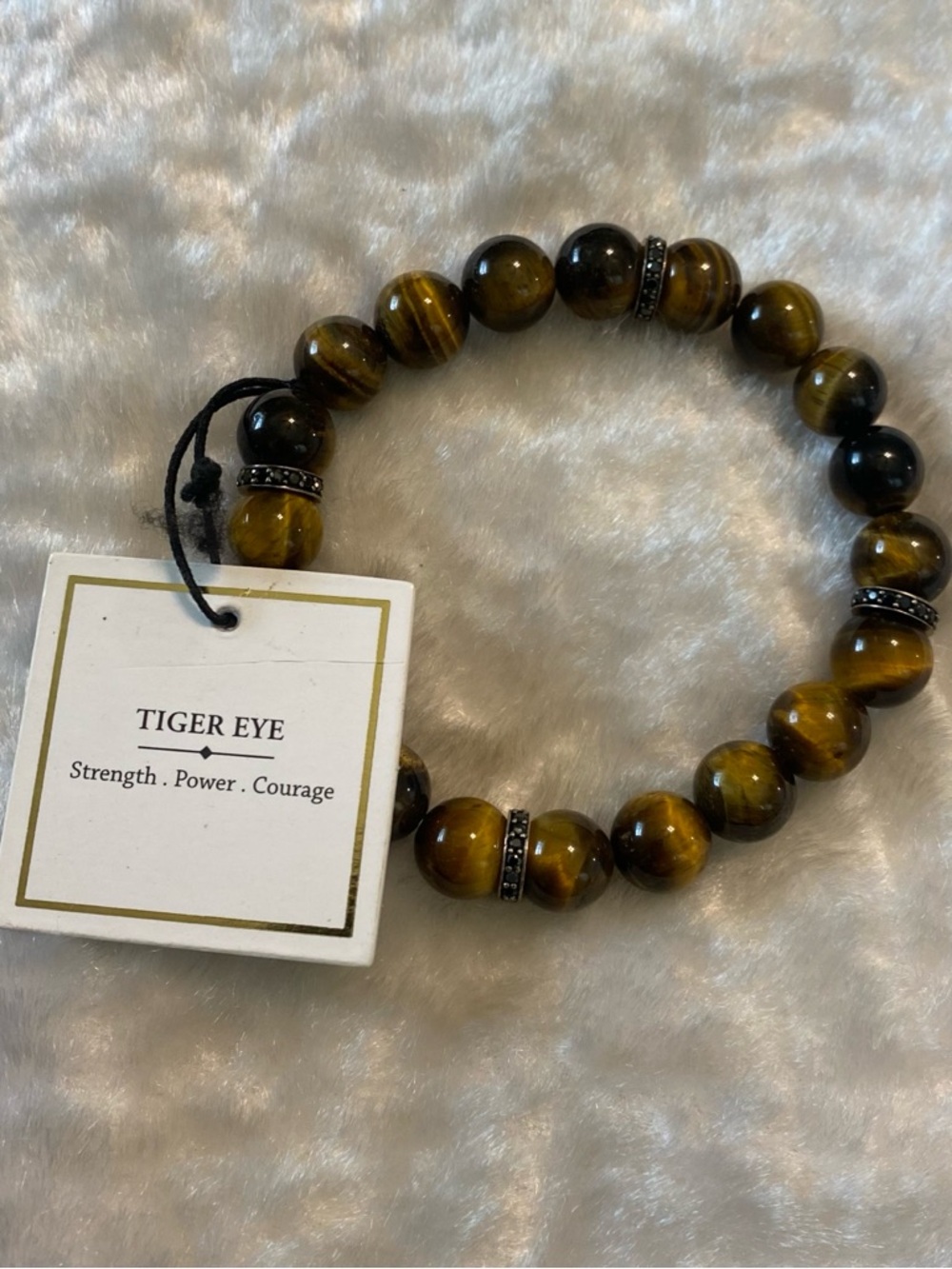 🍀NWT! 925 Tiger Eye Black Spinel Sterling Silver Stretchable Bead Bracelet